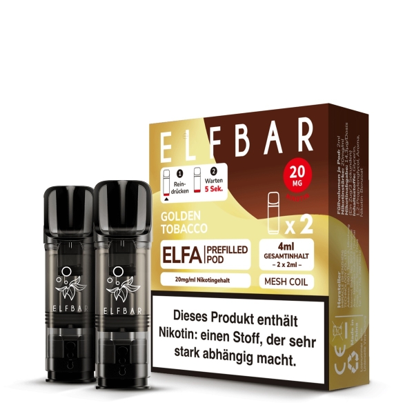 ELFA Pods by Elfbar - Golden Tabacco - Prefilled Pod 2ml/ Stück
